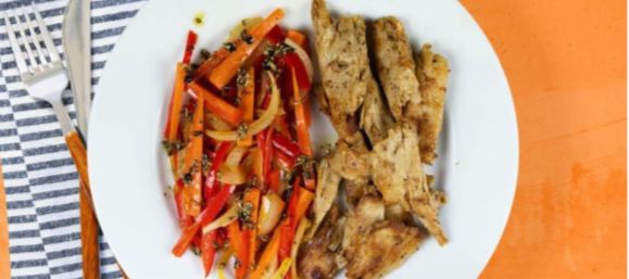 (Vegan) Heura con verduras al chimichurri